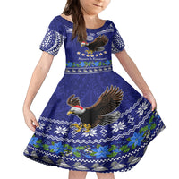Personalised American Samoa Christmas Family Matching Long Sleeve Bodycon Dress and Hawaiian Shirt Manuia le Kerisimasi Polynesian Tribal LT9 Daughter's Dress Blue - Polynesian Pride