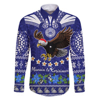 Personalised American Samoa Christmas Family Matching Long Sleeve Bodycon Dress and Hawaiian Shirt Manuia le Kerisimasi Polynesian Tribal LT9 Dad's Shirt - Long Sleeve Blue - Polynesian Pride