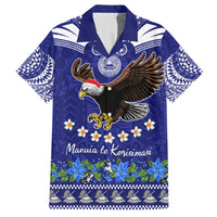 Personalised American Samoa Christmas Family Matching Off Shoulder Short Dress and Hawaiian Shirt Manuia le Kerisimasi Polynesian Tribal LT9 Dad's Shirt - Short Sleeve Blue - Polynesian Pride