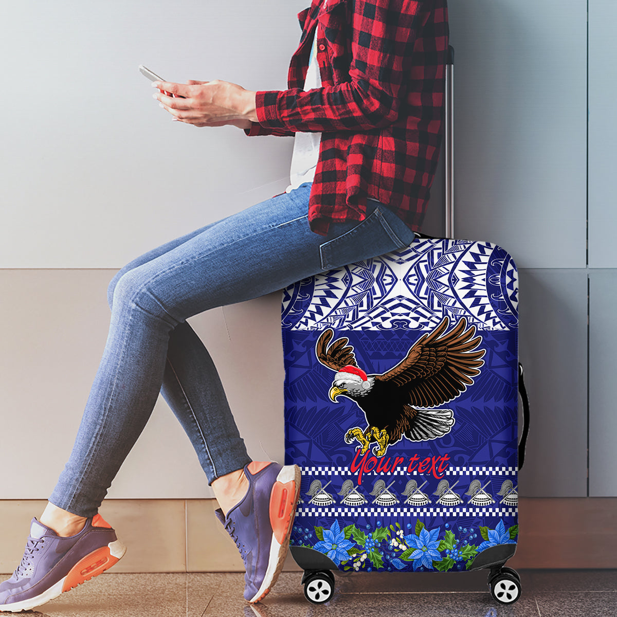 Personalised American Samoa Christmas Luggage Cover Manuia le Kerisimasi Polynesian Tribal LT9 - Polynesian Pride