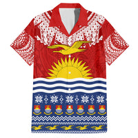 Kiribati Christmas Family Matching Off Shoulder Short Dress and Hawaiian Shirt Tekeraoi n Te Tiritimati Polynesian Tribal LT9 Dad's Shirt - Short Sleeve Red - Polynesian Pride
