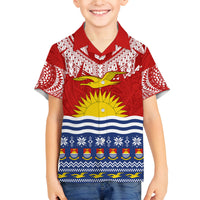 Kiribati Christmas Family Matching Tank Maxi Dress and Hawaiian Shirt Tekeraoi n Te Tiritimati Polynesian Tribal LT9 Son's Shirt Red - Polynesian Pride