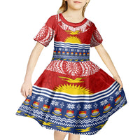 Personalised Kiribati Christmas Kid Short Sleeve Dress Tekeraoi n Te Tiritimati Polynesian Tribal LT9 - Polynesian Pride