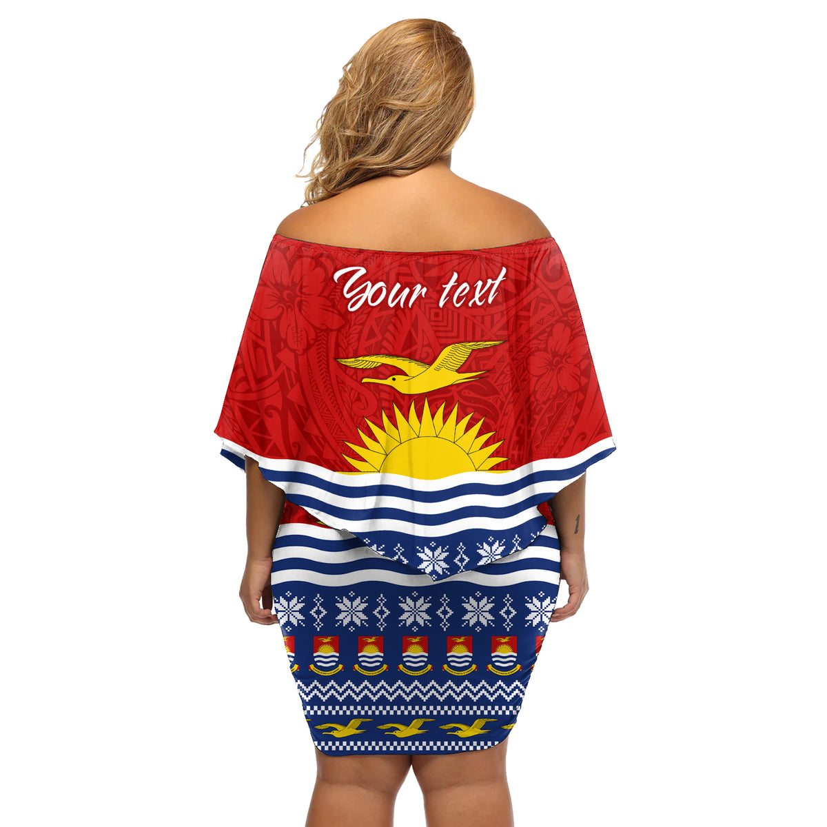 Personalised Kiribati Christmas Off Shoulder Short Dress Tekeraoi n Te Tiritimati Polynesian Tribal LT9 - Polynesian Pride