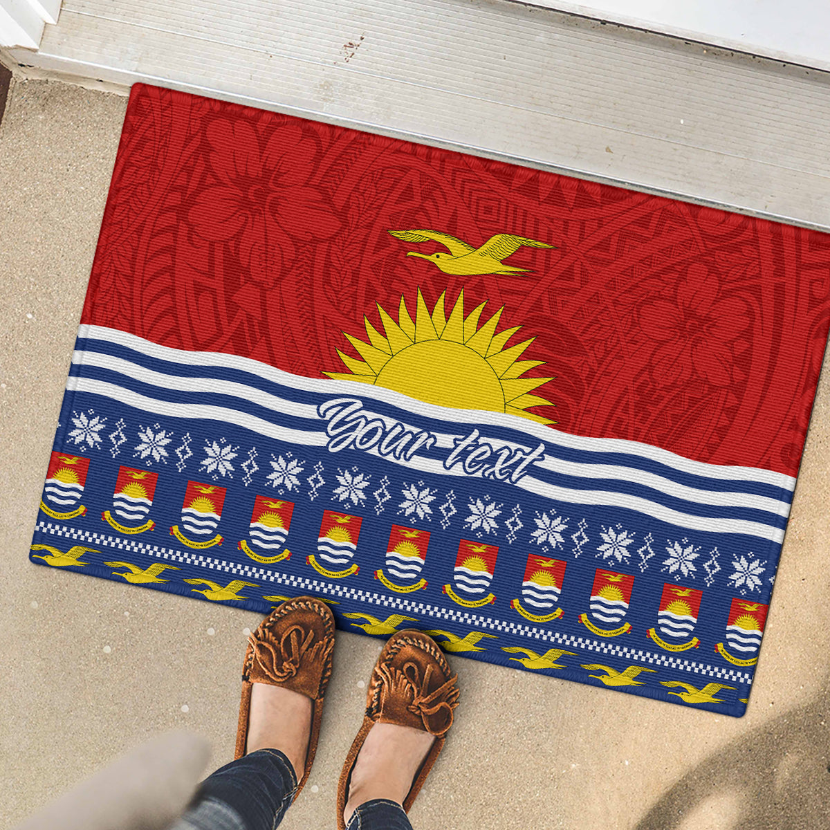 Personalised Kiribati Christmas Rubber Doormat Tekeraoi n Te Tiritimati Polynesian Tribal LT9 - Polynesian Pride
