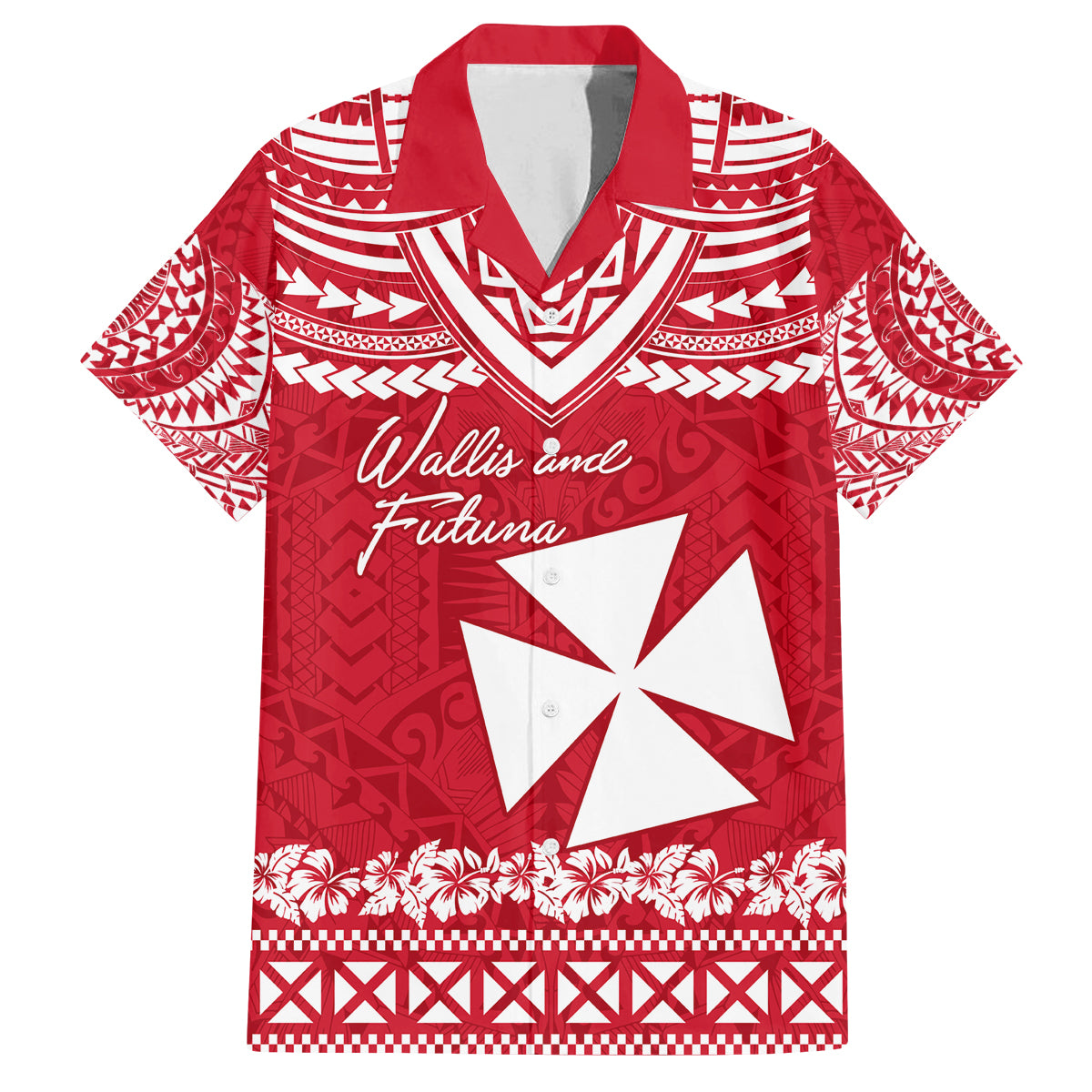 Personalised Wallis and Futuna Christmas Family Matching Tank Maxi Dress and Hawaiian Shirt Polynesian Tribal LT9 Dad's Shirt - Short Sleeve Red - Polynesian Pride