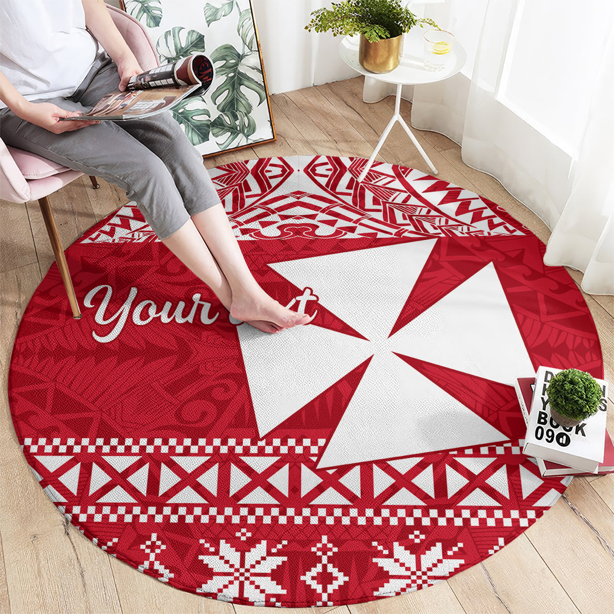 Personalised Wallis and Futuna Christmas Round Carpet Polynesian Tribal LT9 - Polynesian Pride
