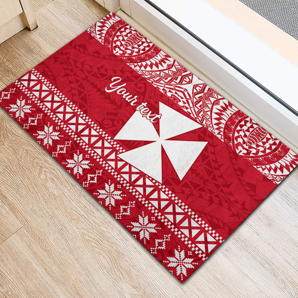 Personalised Wallis and Futuna Christmas Rubber Doormat Polynesian Tribal LT9 - Polynesian Pride