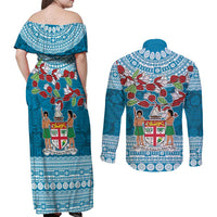 Fijian Tagimoucia Flowers Couples Matching Off Shoulder Maxi Dress and Long Sleeve Button Shirt Christmas Coquette bow