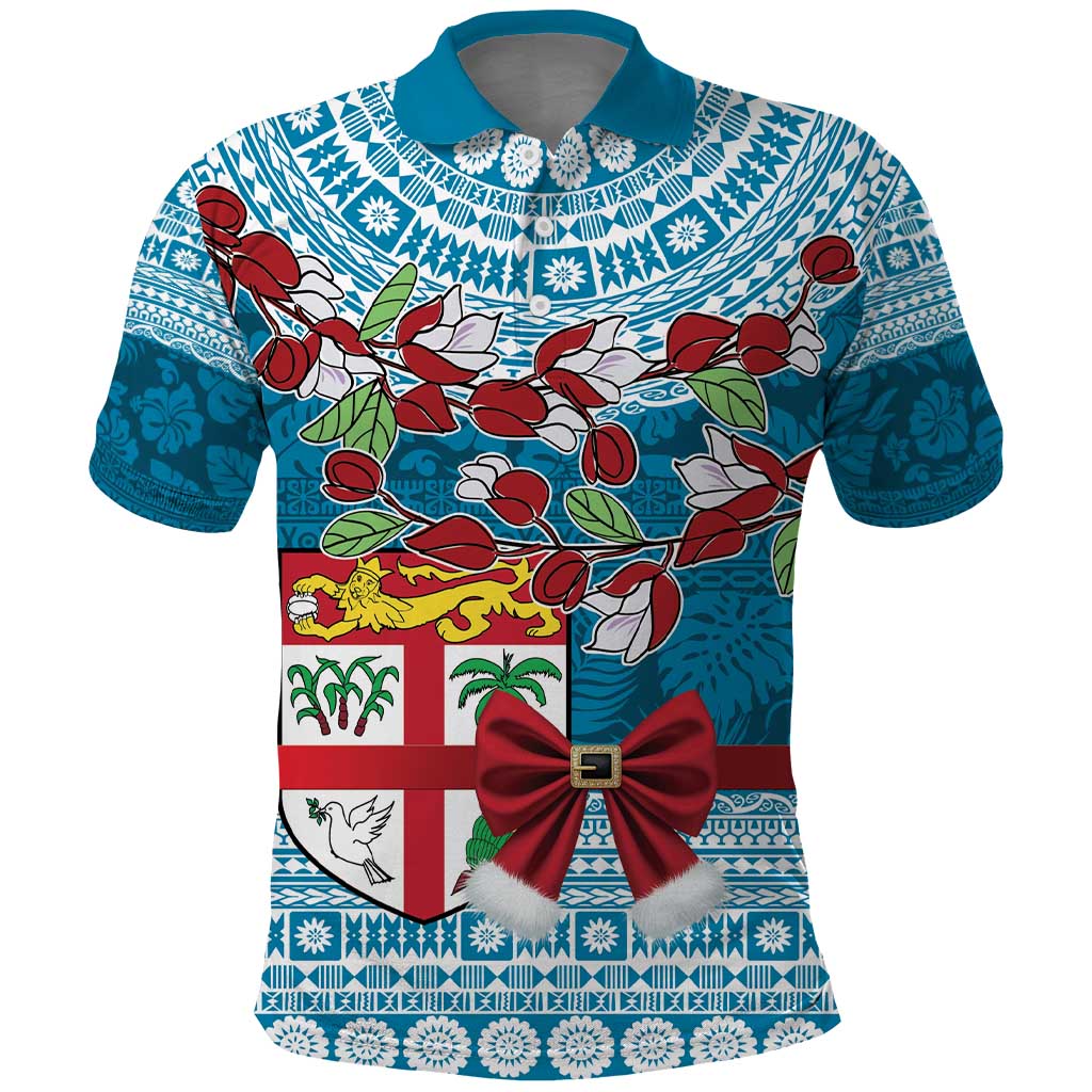 Fijian Tagimoucia Flowers Polo Shirt Christmas Coquette bow LT9 Blue - Polynesian Pride