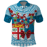 Fijian Tagimoucia Flowers Polo Shirt Christmas Coquette bow LT9 Blue - Polynesian Pride
