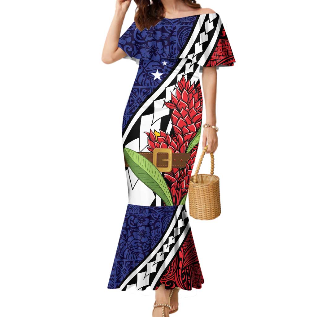 Samoan Ula Fala Flowers Family Matching Mermaid Dress and Hawaiian Shirt Christmas Santa Belt