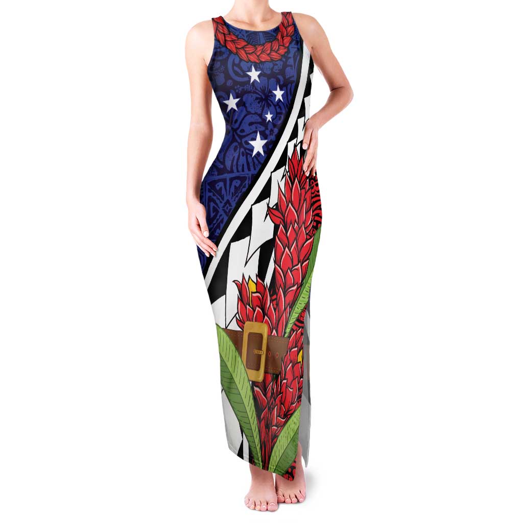 Samoan Ula Fala Flowers Family Matching Tank Maxi Dress and Hawaiian Shirt Christmas Santa Belt