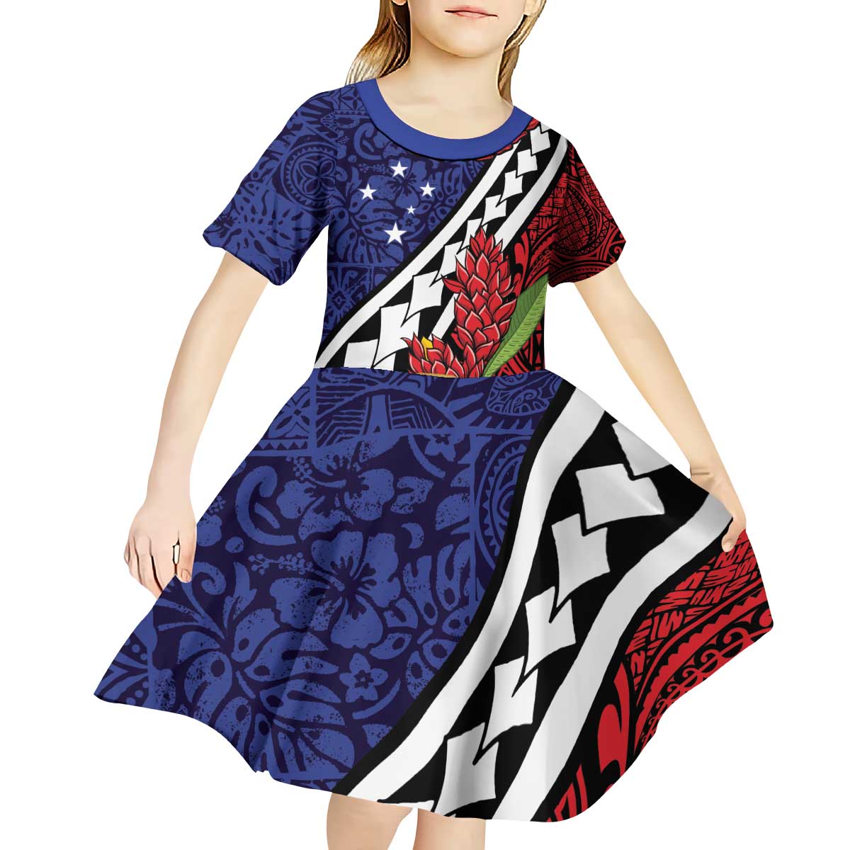 Samoan Ula Fala Flowers Kid Short Sleeve Dress Christmas Santa Belt LT9 - Polynesian Pride