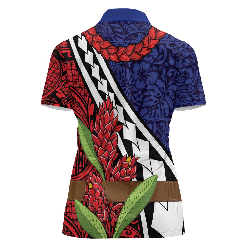 Samoan Ula Fala Flowers Women Polo Shirt Christmas Santa Belt