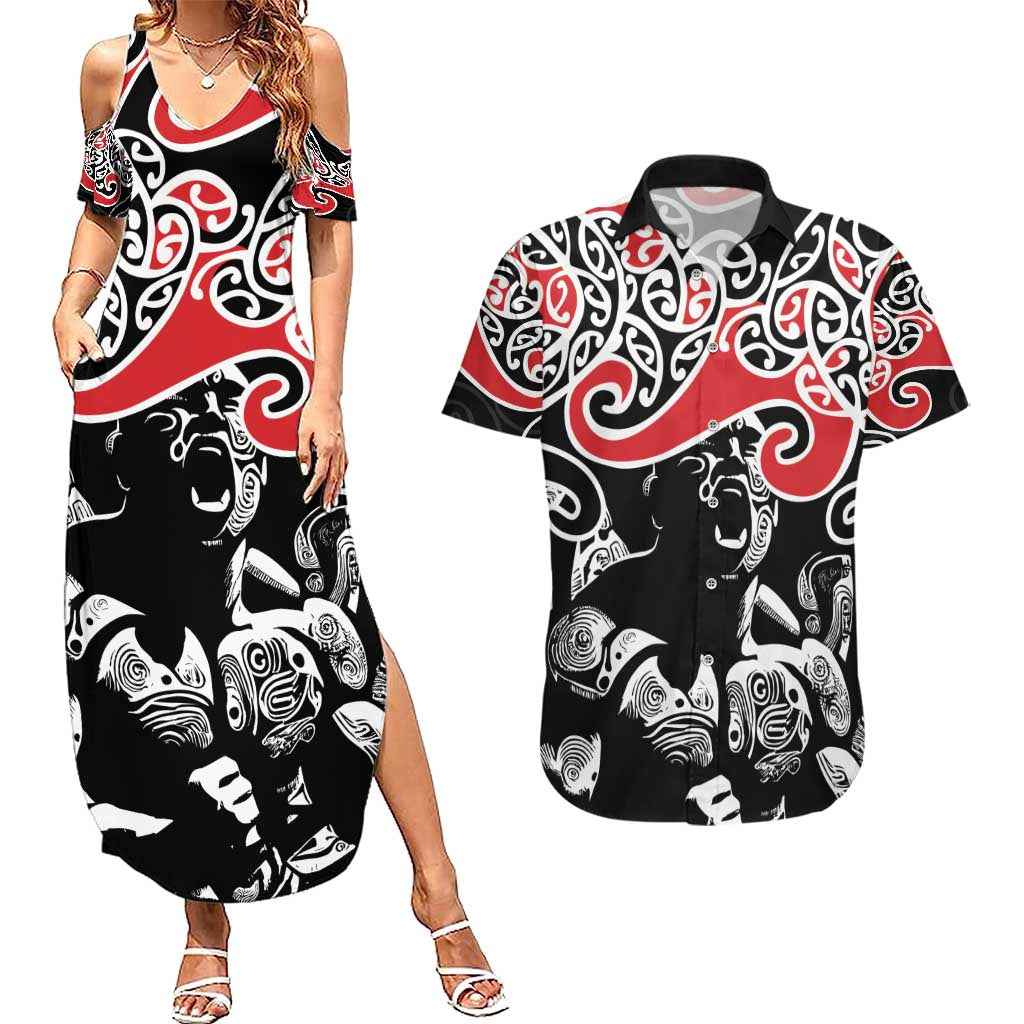 Aotearoa Toitu Te Tiriti Couples Matching Summer Maxi Dress and Hawaiian Shirt New Zealand Stand Together Stand Stronger