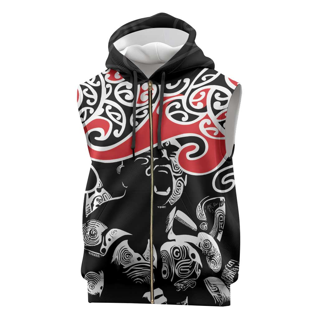 Aotearoa Toitu Te Tiriti Sleeveless Zip Hoodie New Zealand Stand Together Stand Stronger - Polynesian Pride