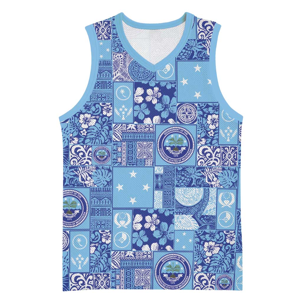 Federated States of Micronesia Merry Christmas Basketball Jersey Pacific Patchwork Xmas Vibes - Polynesian Pride