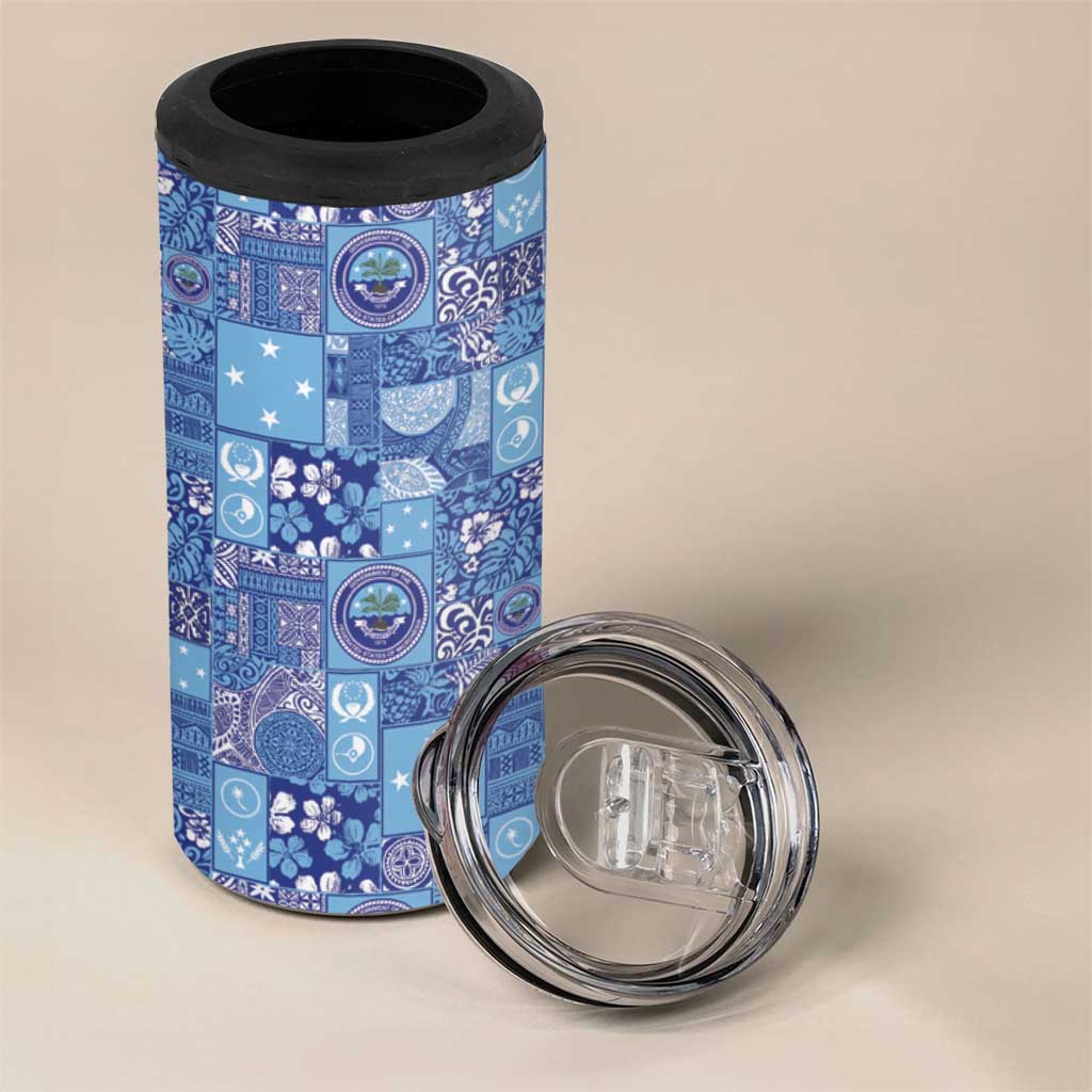 Federated States of Micronesia Merry Christmas 4 in 1 Can Cooler Tumbler Pacific Patchwork Xmas Vibes - Polynesian Pride