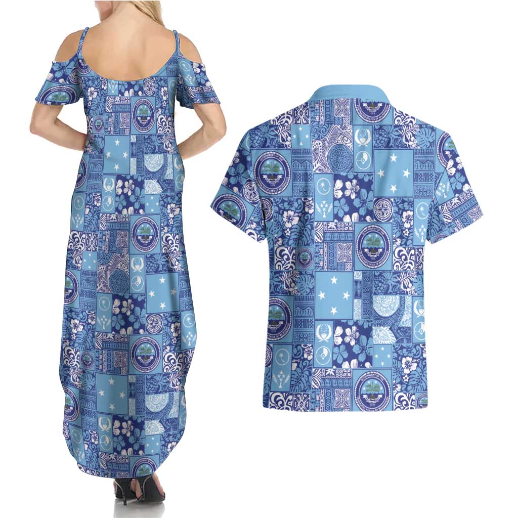 Federated States of Micronesia Merry Christmas Couples Matching Summer Maxi Dress and Hawaiian Shirt Pacific Patchwork Xmas Vibes LT9 - Polynesian Pride