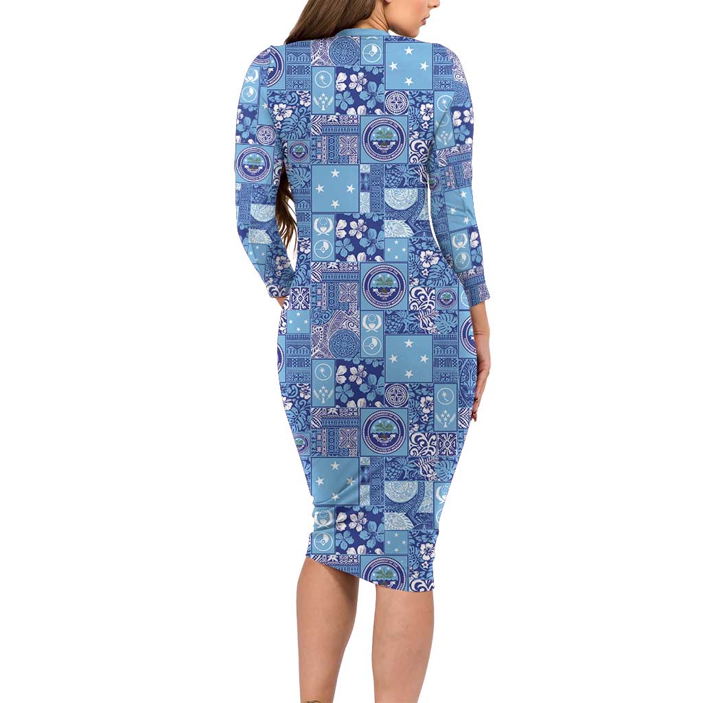 Federated States of Micronesia Merry Christmas Family Matching Long Sleeve Bodycon Dress and Hawaiian Shirt Pacific Patchwork Xmas Vibes - Polynesian Pride