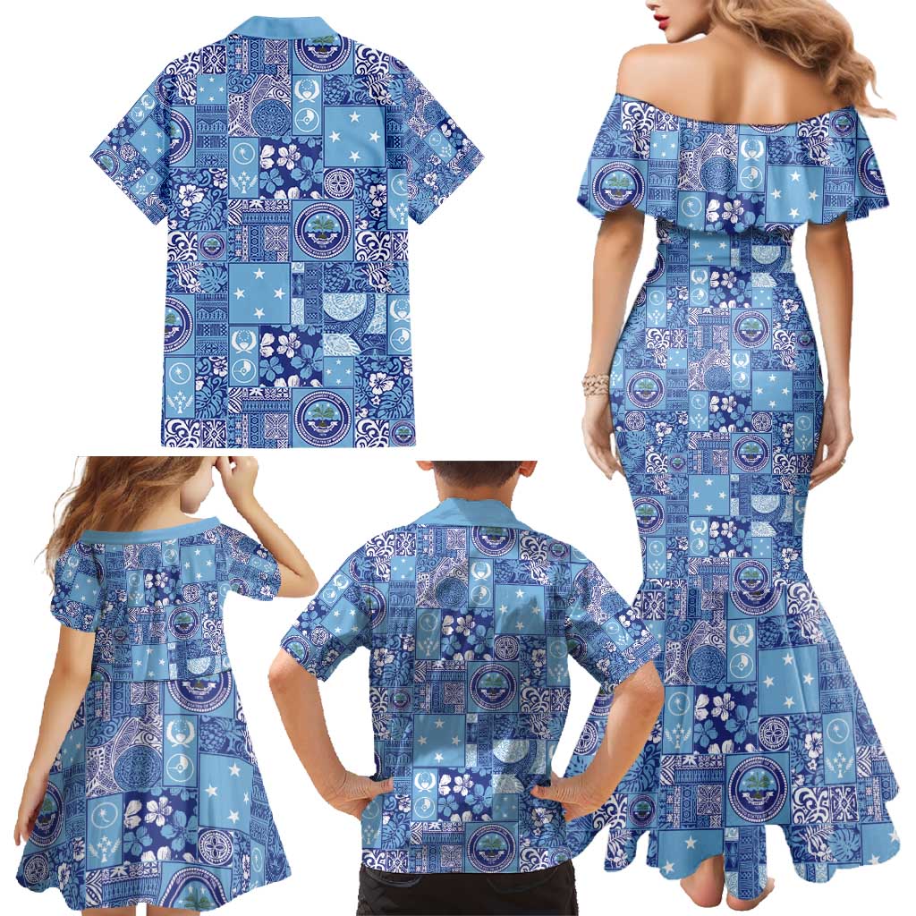 Federated States of Micronesia Merry Christmas Family Matching Mermaid Dress and Hawaiian Shirt Pacific Patchwork Xmas Vibes - Polynesian Pride