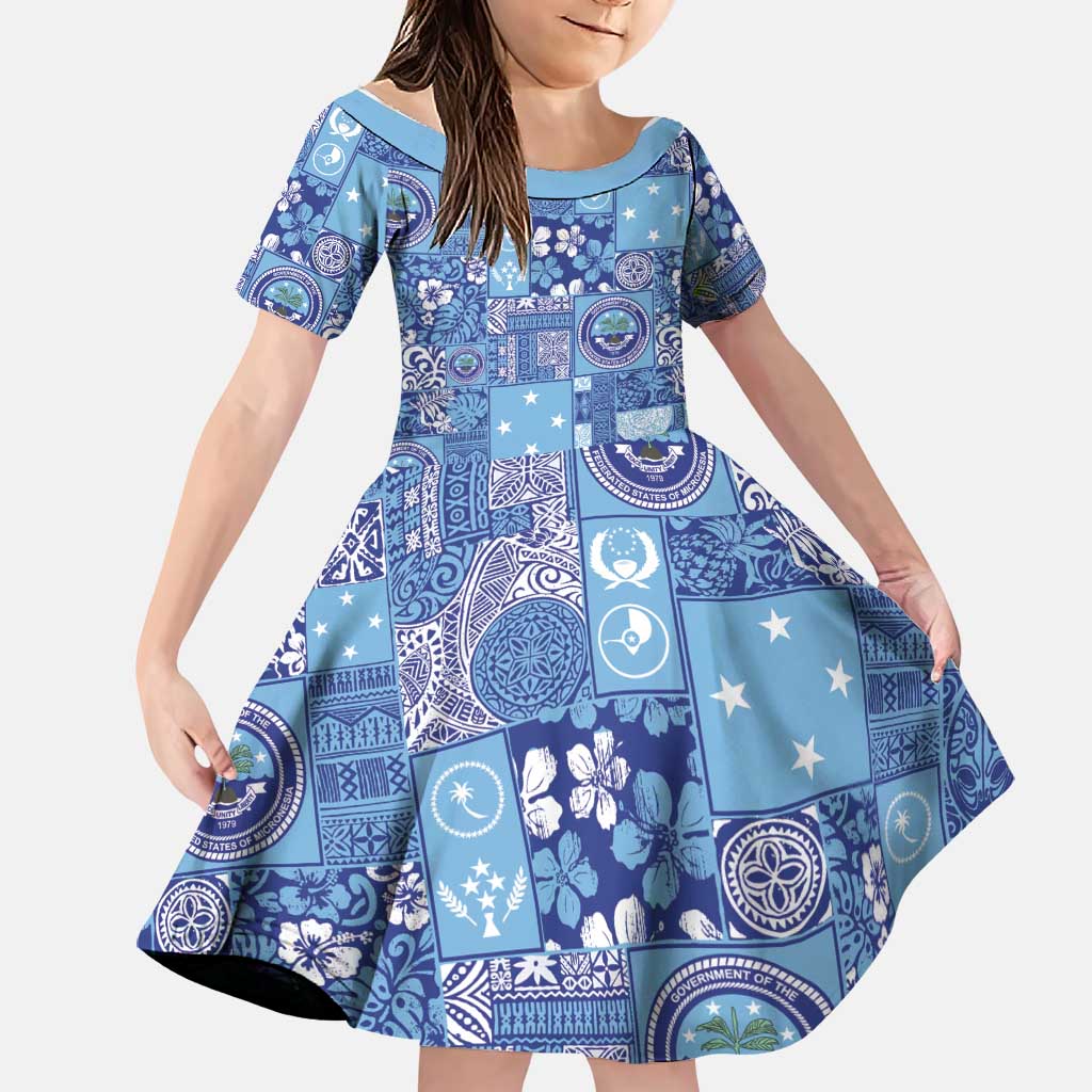 Federated States of Micronesia Merry Christmas Family Matching Off The Shoulder Long Sleeve Dress and Hawaiian Shirt Pacific Patchwork Xmas Vibes - Polynesian Pride