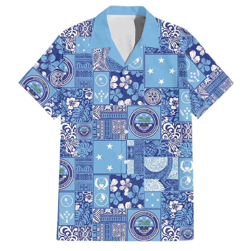 Federated States of Micronesia Merry Christmas Family Matching Off The Shoulder Long Sleeve Dress and Hawaiian Shirt Pacific Patchwork Xmas Vibes - Polynesian Pride