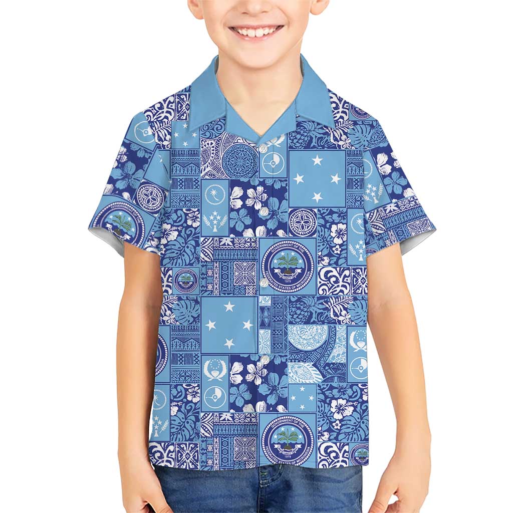 Federated States of Micronesia Merry Christmas Family Matching Off The Shoulder Long Sleeve Dress and Hawaiian Shirt Pacific Patchwork Xmas Vibes - Polynesian Pride