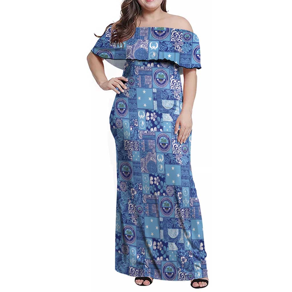 Federated States of Micronesia Merry Christmas Family Matching Off Shoulder Maxi Dress and Hawaiian Shirt Pacific Patchwork Xmas Vibes - Polynesian Pride
