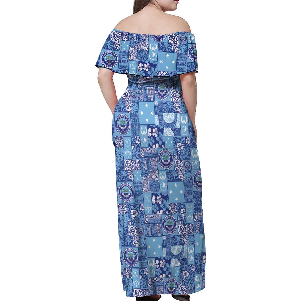 Federated States of Micronesia Merry Christmas Family Matching Off Shoulder Maxi Dress and Hawaiian Shirt Pacific Patchwork Xmas Vibes - Polynesian Pride