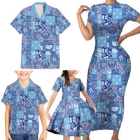 Federated States of Micronesia Merry Christmas Family Matching Short Sleeve Bodycon Dress and Hawaiian Shirt Pacific Patchwork Xmas Vibes - Polynesian Pride