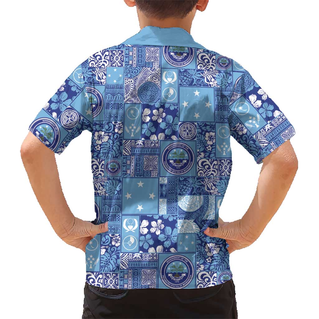 Federated States of Micronesia Merry Christmas Kid Hawaiian Shirt Pacific Patchwork Xmas Vibes - Polynesian Pride