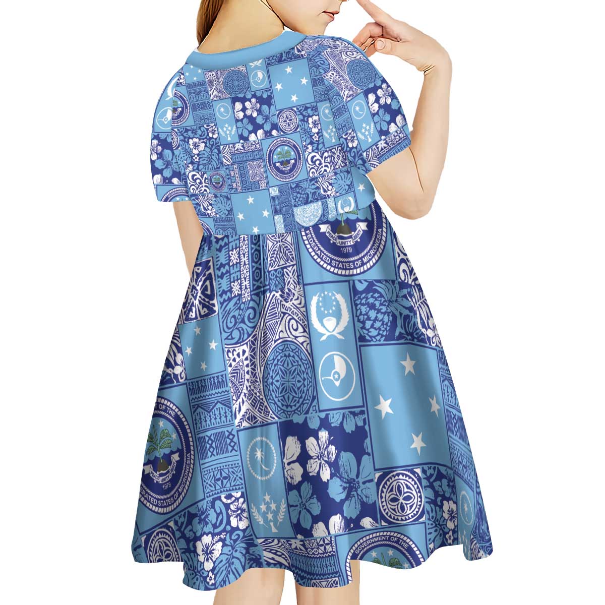 Federated States of Micronesia Merry Christmas Kid Short Sleeve Dress Pacific Patchwork Xmas Vibes - Polynesian Pride