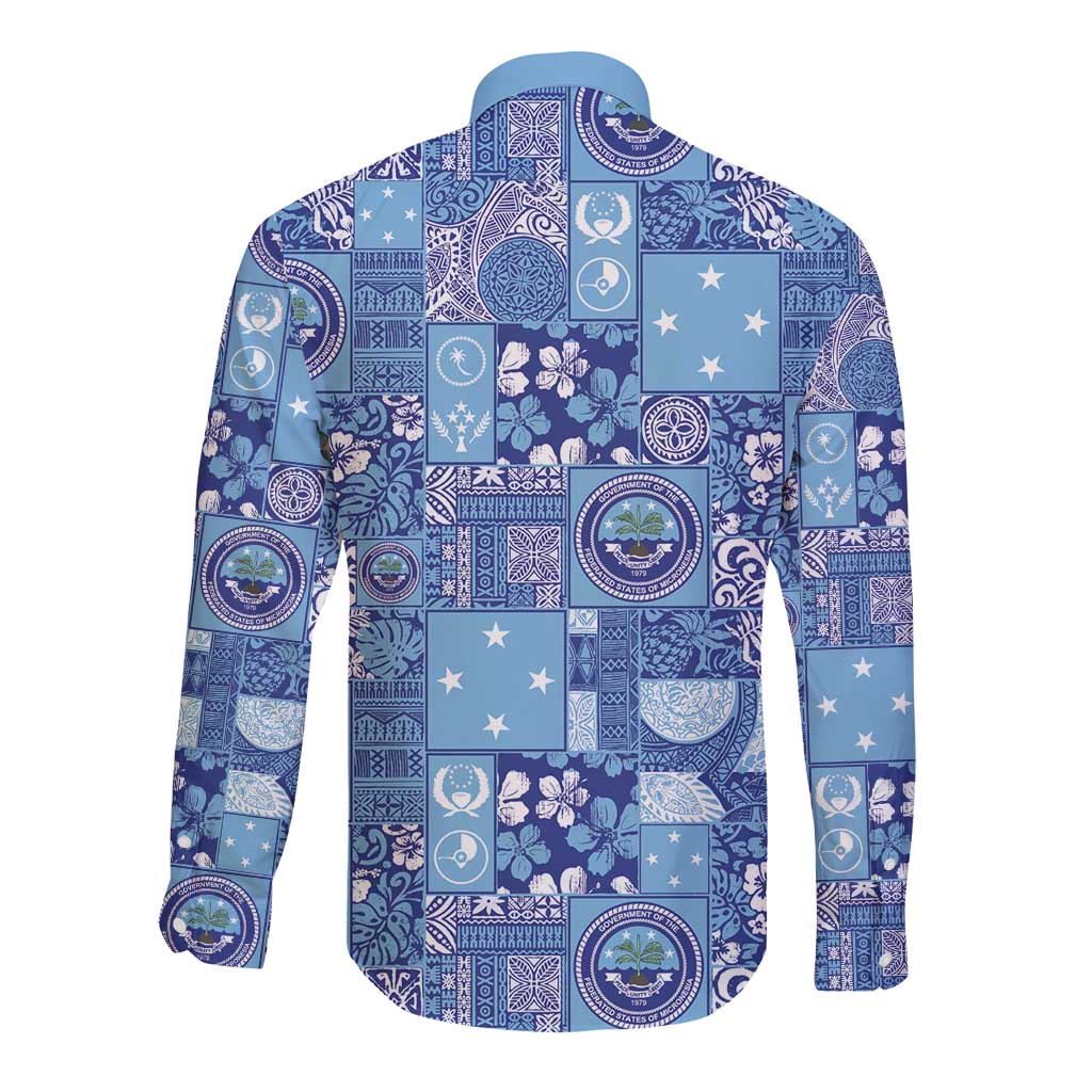 Federated States of Micronesia Merry Christmas Long Sleeve Button Shirt Pacific Patchwork Xmas Vibes LT9 - Polynesian Pride