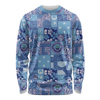 Federated States of Micronesia Merry Christmas Long Sleeve Shirt Pacific Patchwork Xmas Vibes LT9 Unisex Blue - Polynesian Pride
