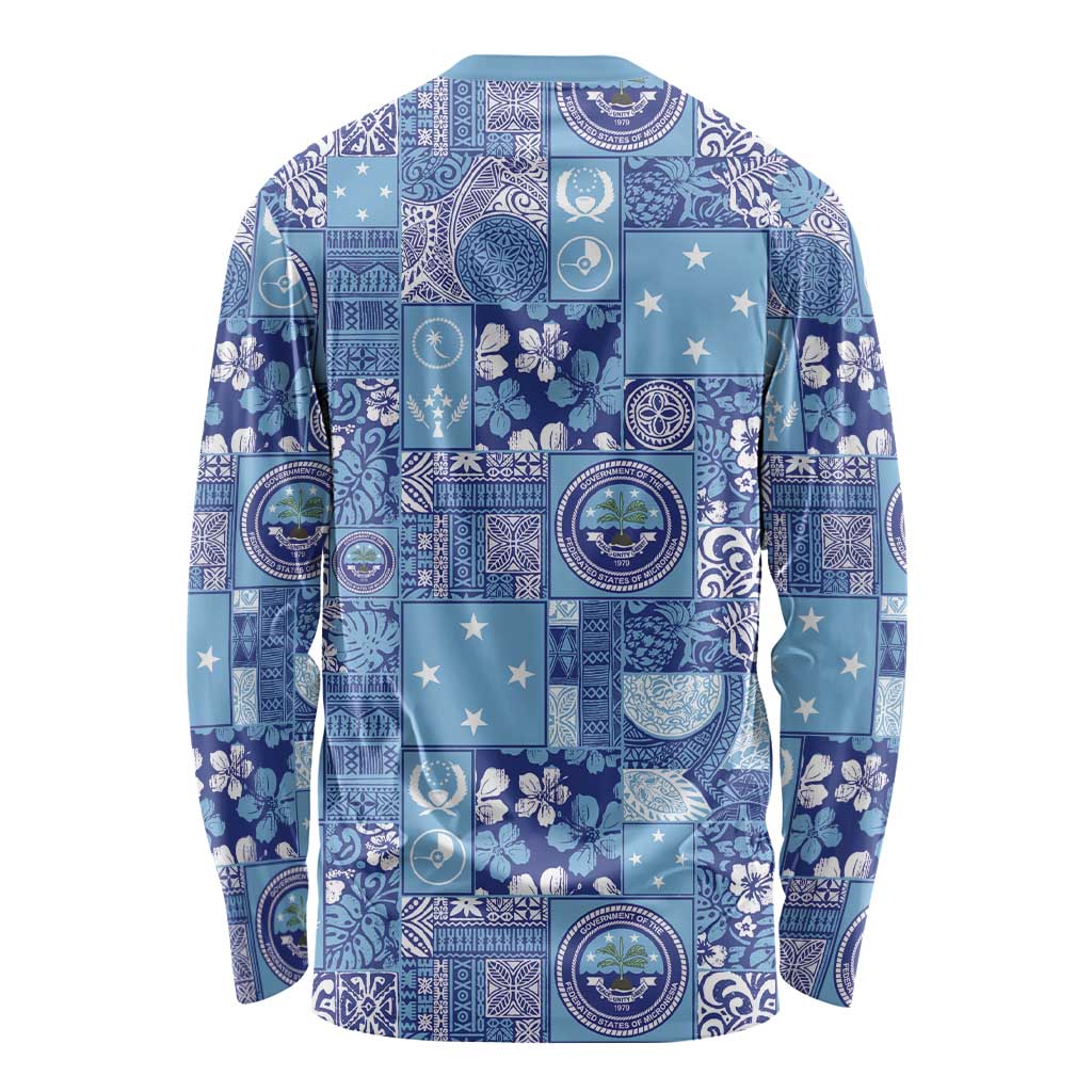 Federated States of Micronesia Merry Christmas Long Sleeve Shirt Pacific Patchwork Xmas Vibes LT9 - Polynesian Pride