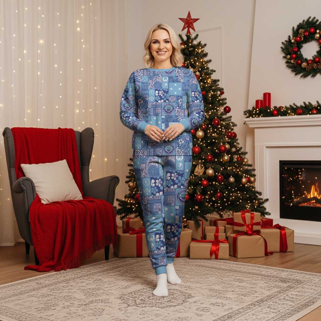 Federated States of Micronesia Merry Christmas Pajama Set Pacific Patchwork Xmas Vibes - Polynesian Pride