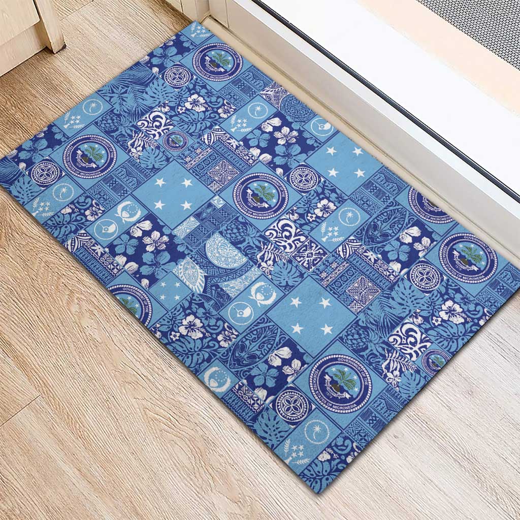 Federated States of Micronesia Merry Christmas Rubber Doormat Pacific Patchwork Xmas Vibes - Polynesian Pride