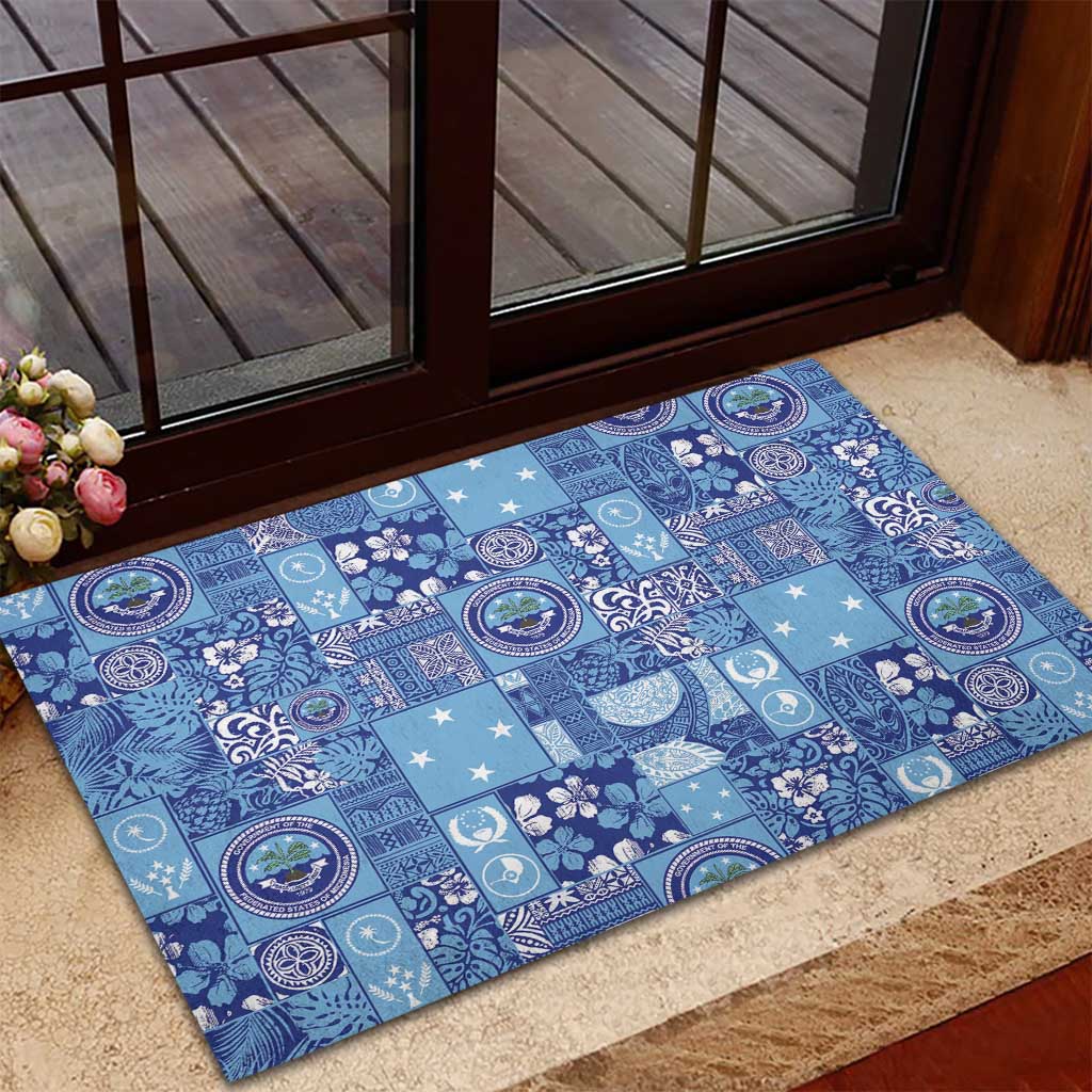 Federated States of Micronesia Merry Christmas Rubber Doormat Pacific Patchwork Xmas Vibes - Polynesian Pride