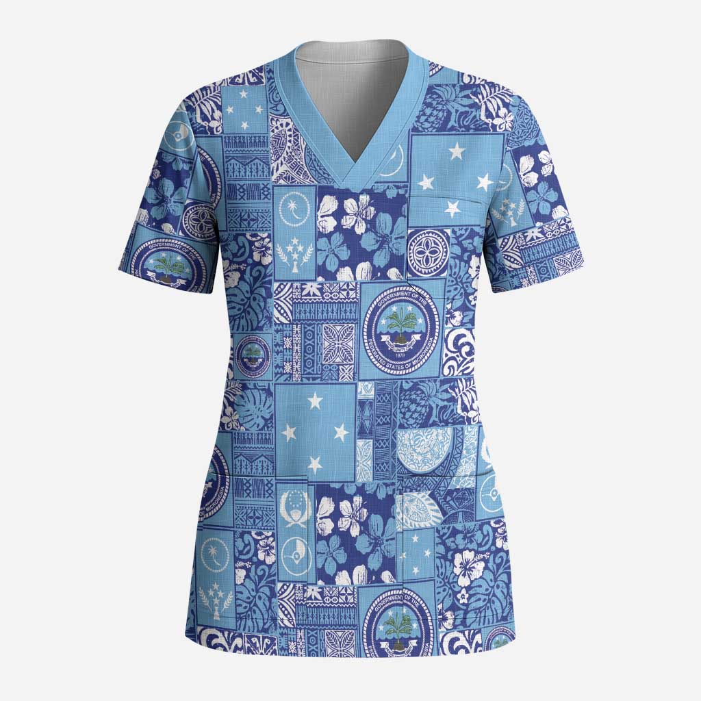 Federated States of Micronesia Merry Christmas Scrub Top Pacific Patchwork Xmas Vibes - Polynesian Pride