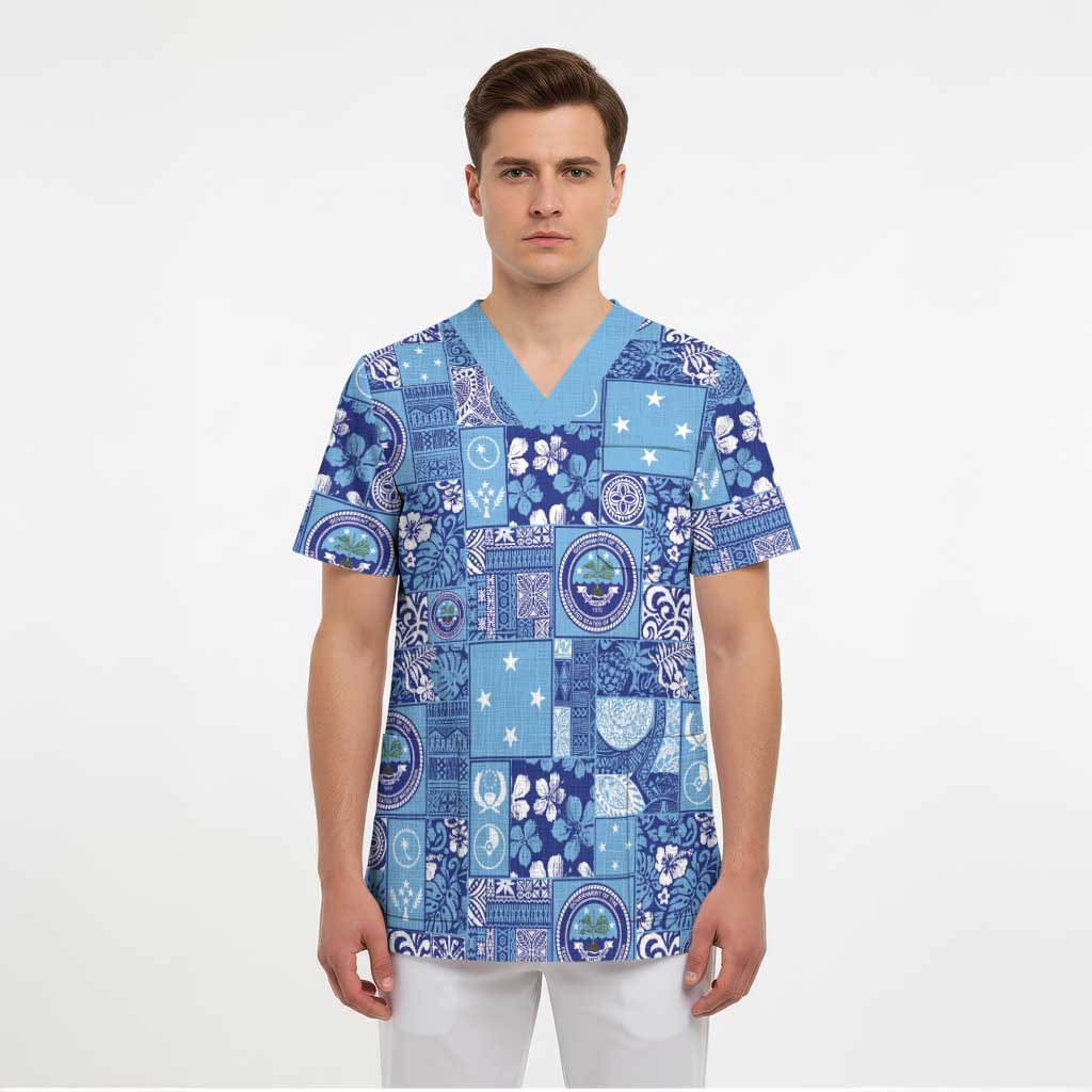 Federated States of Micronesia Merry Christmas Scrub Top Pacific Patchwork Xmas Vibes - Polynesian Pride