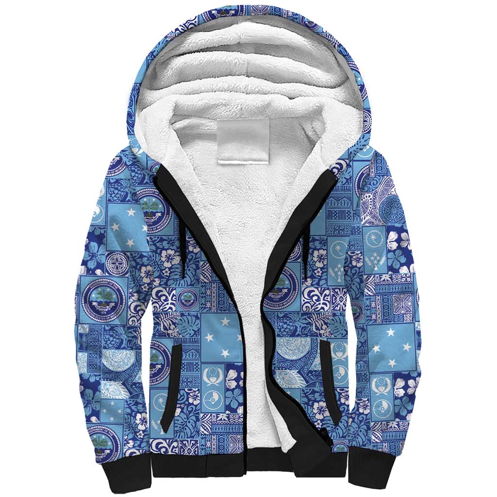 Federated States of Micronesia Merry Christmas Sherpa Hoodie Pacific Patchwork Xmas Vibes - Polynesian Pride