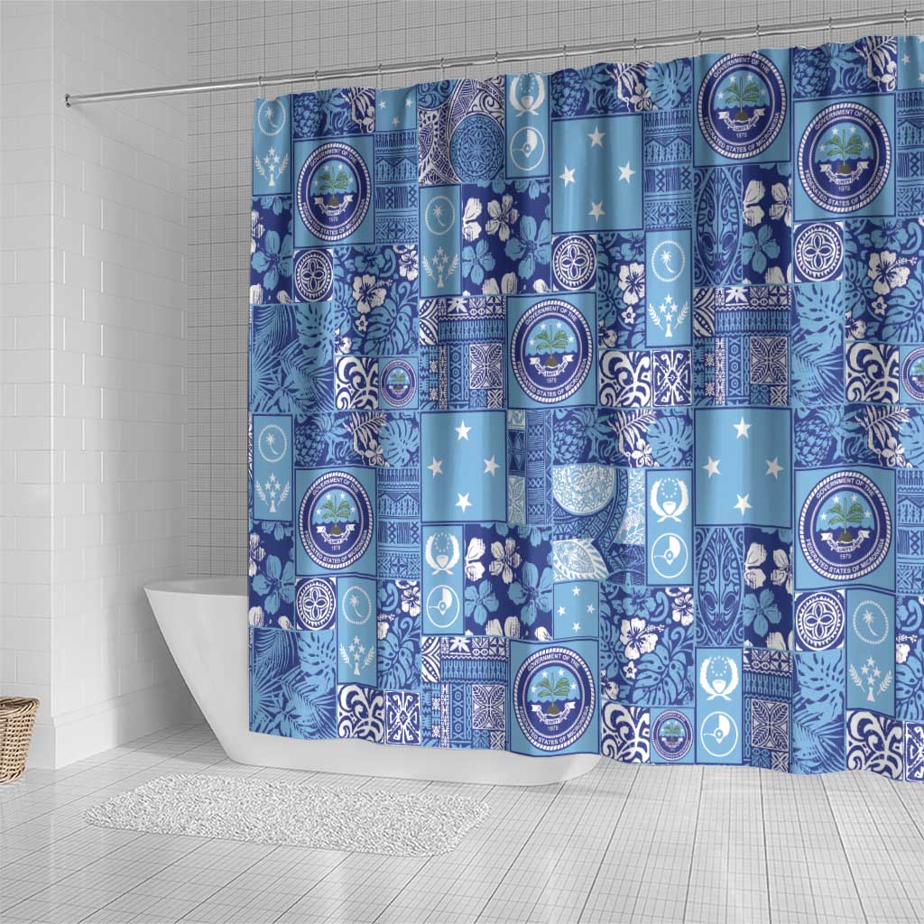 Federated States of Micronesia Merry Christmas Shower Curtain Pacific Patchwork Xmas Vibes - Polynesian Pride