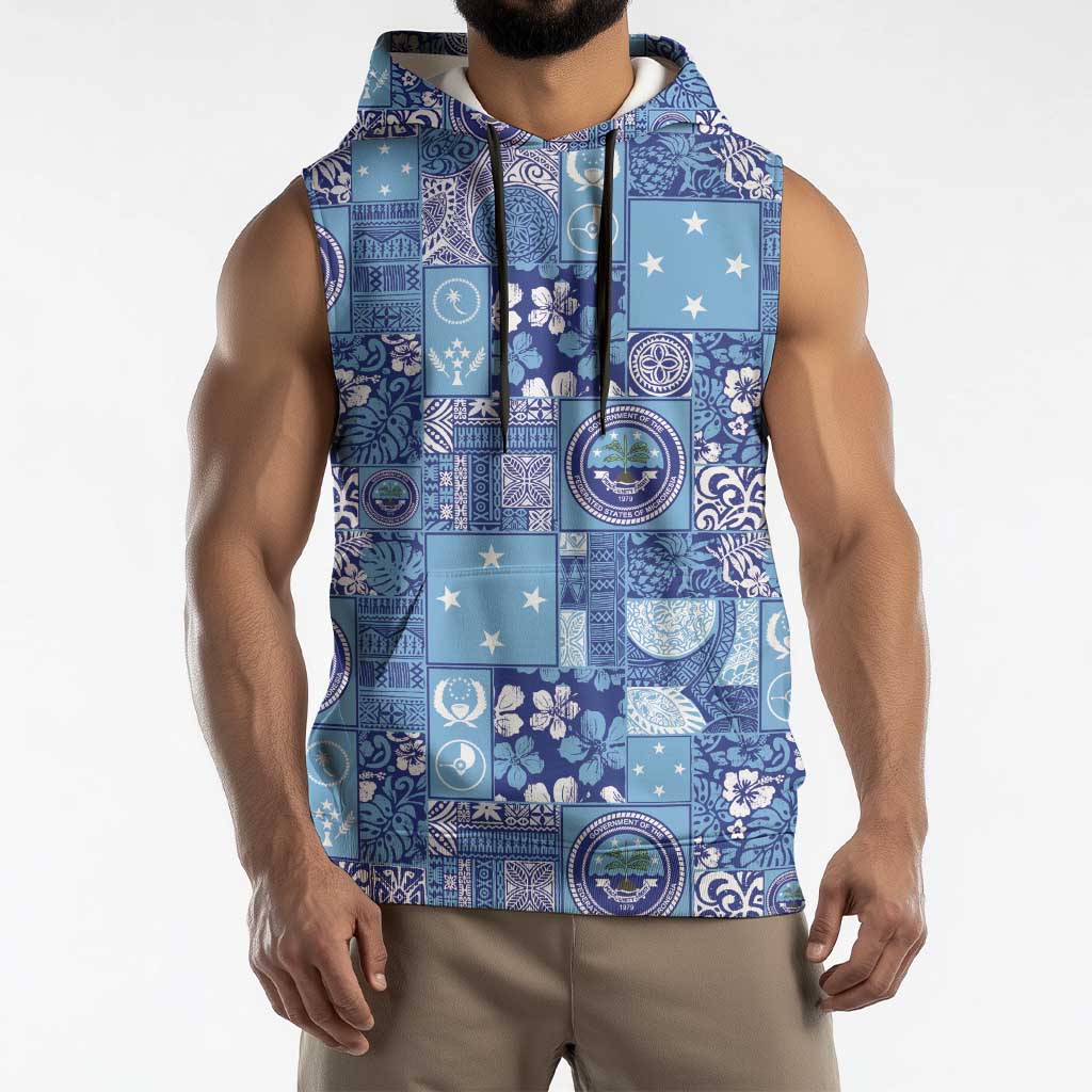 Federated States of Micronesia Merry Christmas Sleeveless Hoodie Pacific Patchwork Xmas Vibes - Polynesian Pride