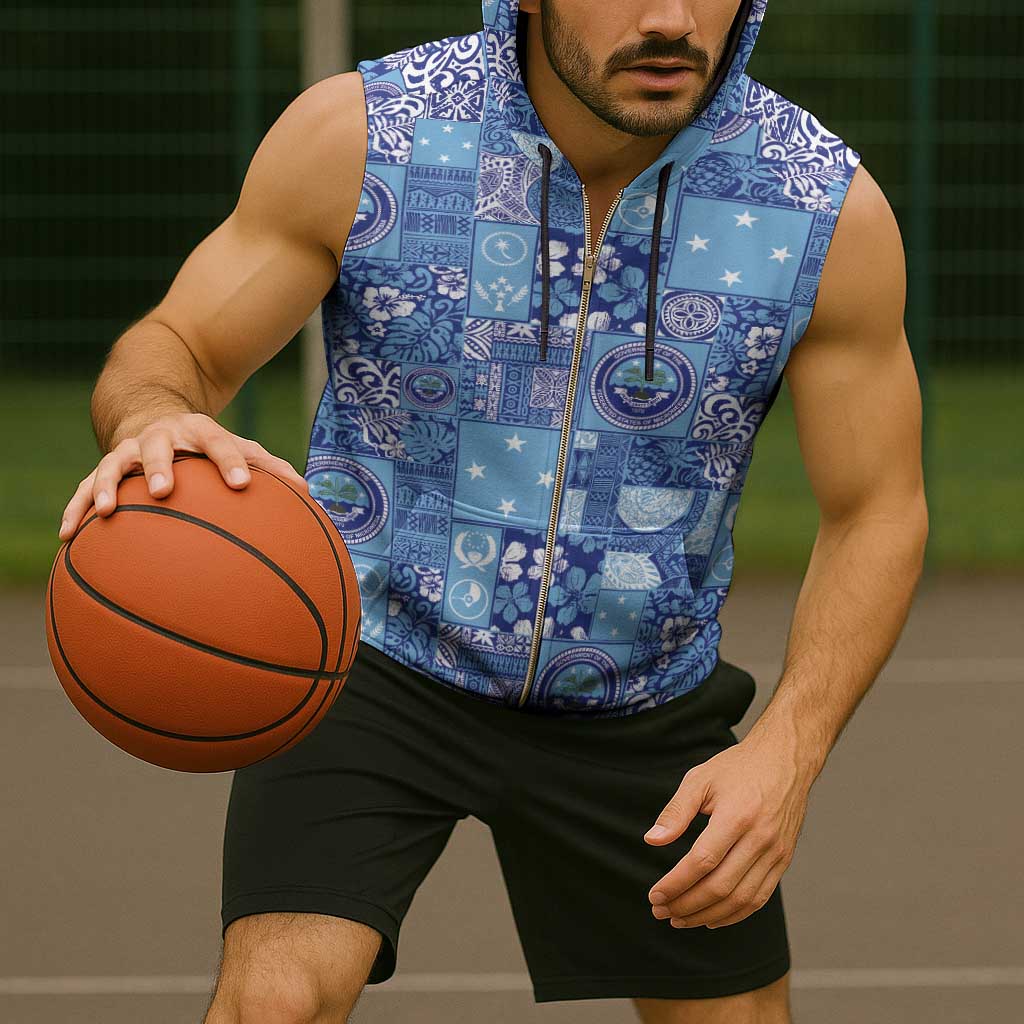 Federated States of Micronesia Merry Christmas Sleeveless Zip Hoodie Pacific Patchwork Xmas Vibes - Polynesian Pride