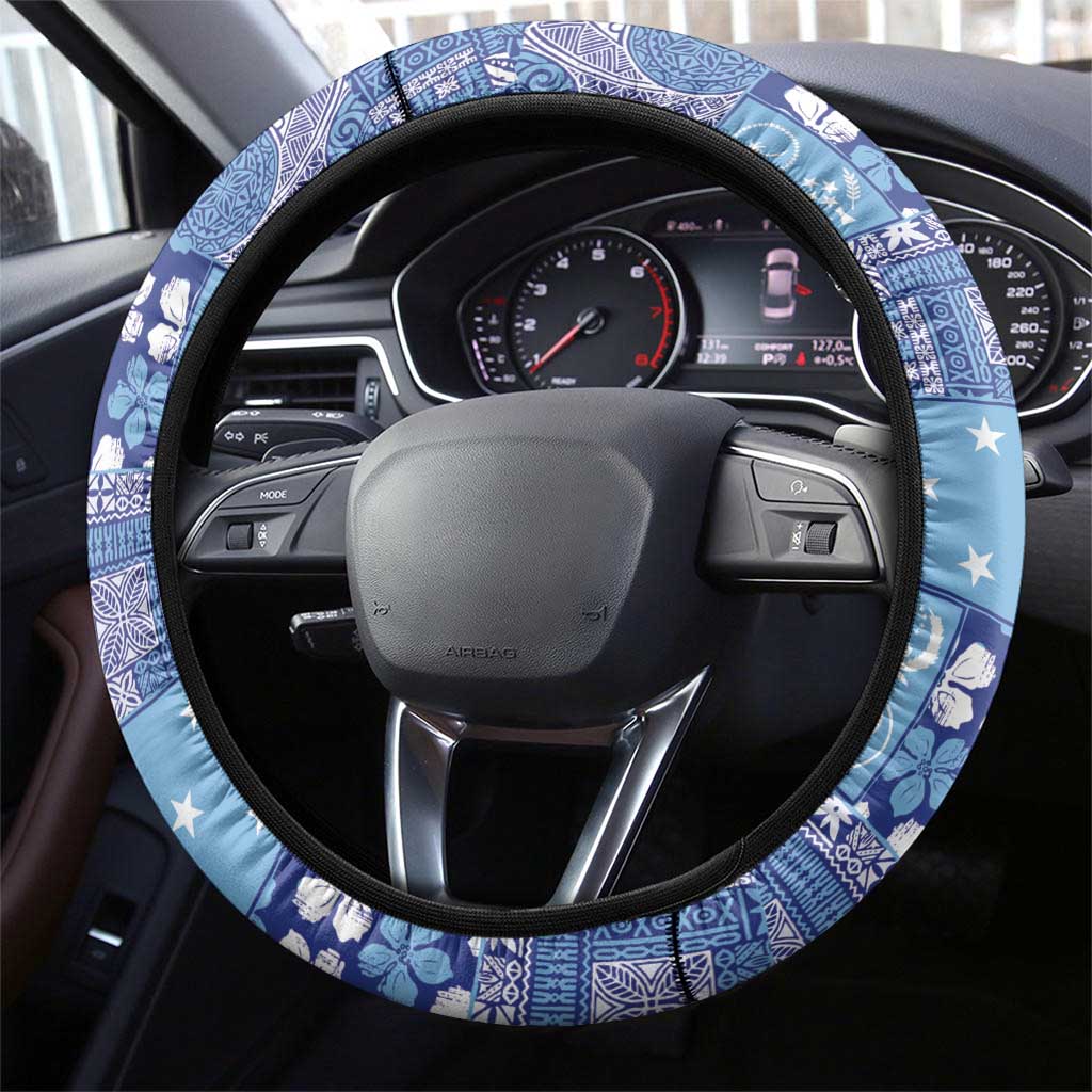 Federated States of Micronesia Merry Christmas Steering Wheel Cover Pacific Patchwork Xmas Vibes - Polynesian Pride
