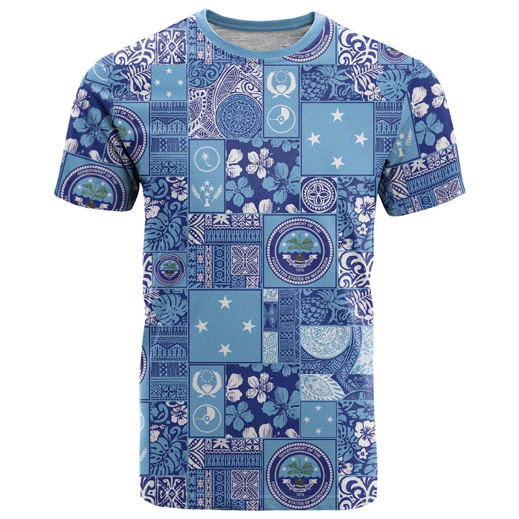 Federated States of Micronesia Merry Christmas T Shirt Pacific Patchwork Xmas Vibes LT9 Blue - Polynesian Pride