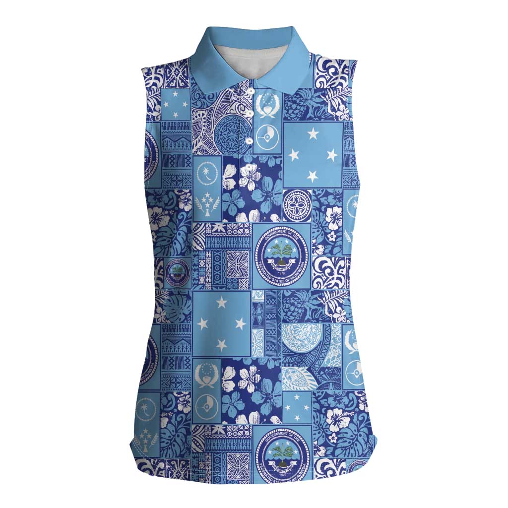 Federated States of Micronesia Merry Christmas Women Sleeveless Polo Shirt Pacific Patchwork Xmas Vibes - Polynesian Pride