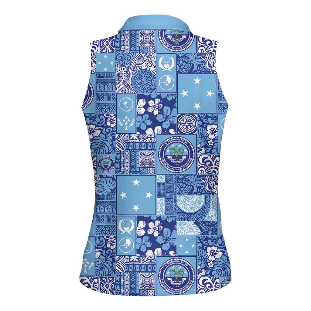 Federated States of Micronesia Merry Christmas Women Sleeveless Polo Shirt Pacific Patchwork Xmas Vibes - Polynesian Pride